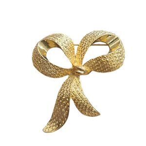 Gold Texted Bow Brooch